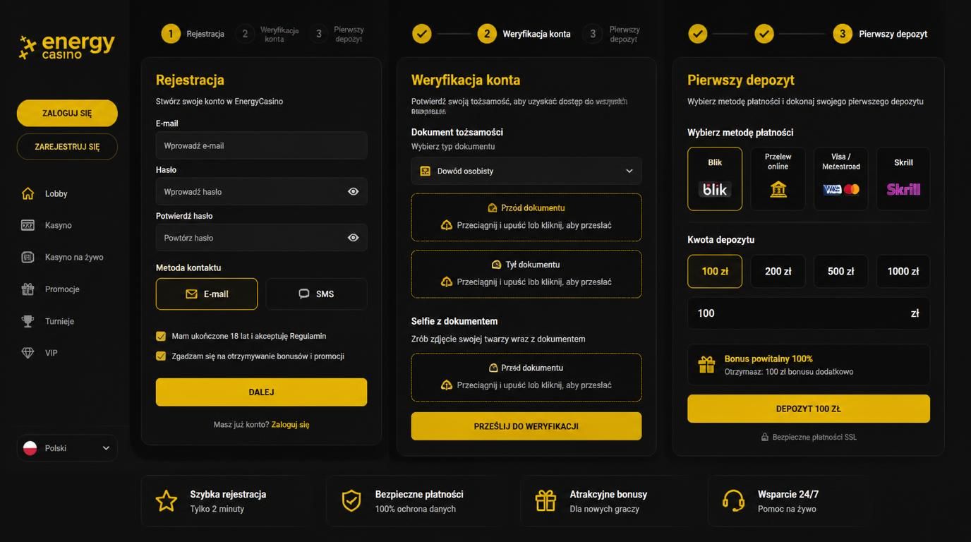 Formularz rejestracyjny i pierwszy depozyt